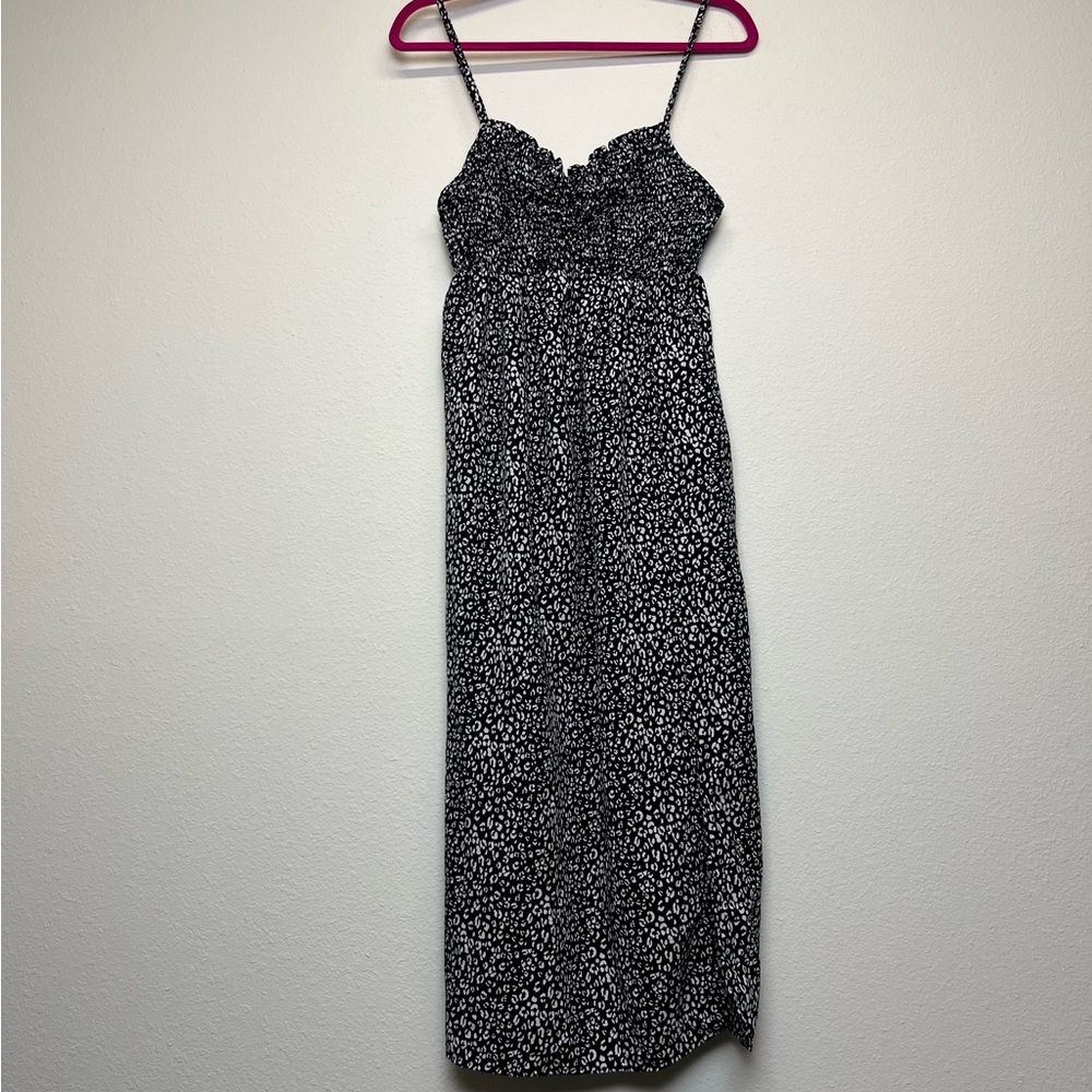 NWT Black w/ White Spots Shirred Dress - Peachy Sunset